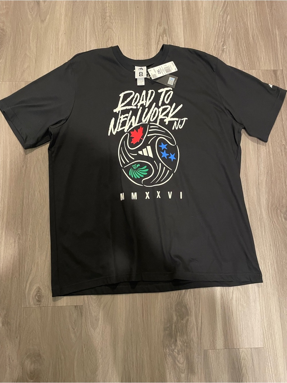 New Men’s Adidas World Cup  “Road to New York NJ” Athletic T-Shirt — Size 2XL